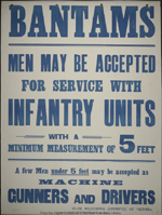 Australian WWI poster: Bantams Men May Be Accepted