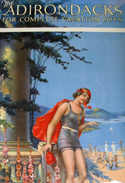 Vintage illustration of a swimmer at an Adirondack lake