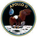 apollo 11 logo, american eagle on the moon with earth on the horizon
