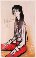 portrait of a young man in red pants and a white shirt by Bernard Buffet