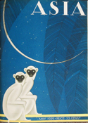 magazine cover: Asia (May, 1929), with an image of two white monkeys against a blue background