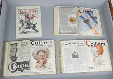 First display case of Collier's Magazine issues.