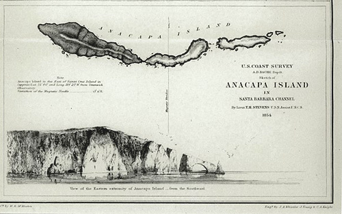 Map and sketch by Whistler of Anacapa Island