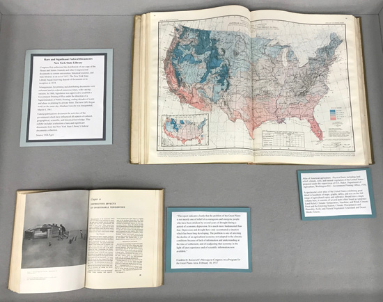 Historic federal documents, left case, including an atlas of the U.S.