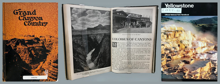 two books on the Grand Canyon and guide to Yellowstone Park