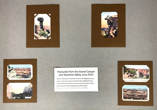 National Parks exhibit, center case with early postcards (facsimiles) from Grand Canyon and Yosemite