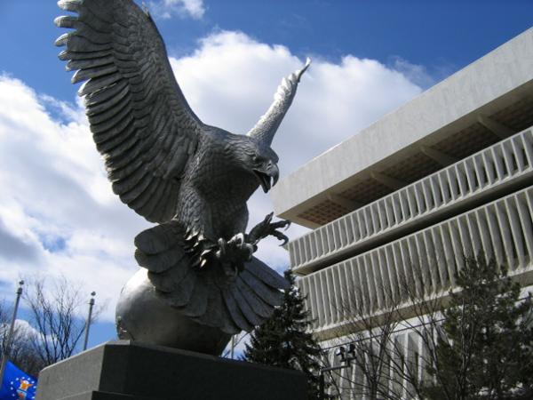 WWII memorial, with Cultural Education Center in background