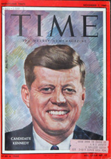 Time magazine cover with a portrait of candidate John F. Kennedy