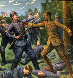 A section of the print 'Our Colored Heroes,' showing Sargeant Henry Johnson fighting German soldiers.