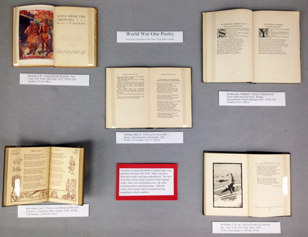 center display case, with several volumes of WWI poetry
