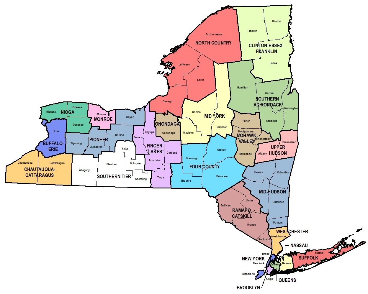 [Image of the public library systems of New York State; click here for a larger clickable version.]