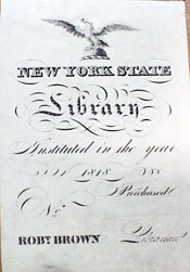 bookplate from Robert Brown's tenure as State Librarian