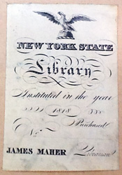 Bookplate from James Maher's tenure as State Librarian
