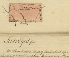 Part of a survey document, showing a rectangular plot of land between Crown Point and Ticonderoga.
