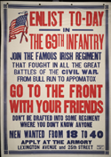 US WWI recruitment poster: Enlist To-day in the 69th infantry...
