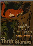 Canadian WWI general poster: He Is Piling Up His Thrift Stamps 