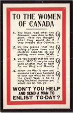 Canadian WWI recruiting poster: To the Women of Canada
