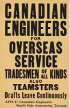 Canadian WWI recruiting poster: Canadian Engineers for Overseas Service