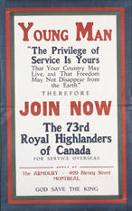 Canadian WWI recruiting poster: Young Man/ The Privilege of Service Is Yours...
