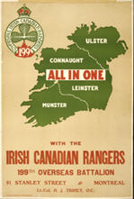 Canadian WWI recruiting poster: All In One with the Irish Canadian Rangers