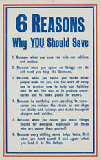 English WWI poster: 6 Reasons Why You Should Save