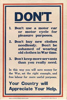 English WWI poster: Don't/ Don't use a motor car...