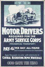 English WWI recruiting poster: Motor Drivers Required