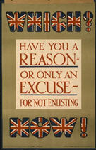 English WWI recruiting poster: Which? Have You a Reason...