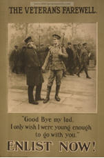 English WWI recruiting poster: The Veteran's Farewell