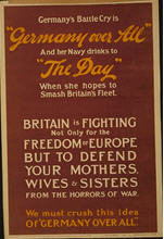 English WWI recruiting poster: Germany's Battle Cry 