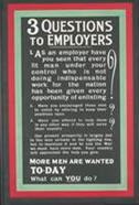 English WWI recruiting poster: 3 Questions to Employers