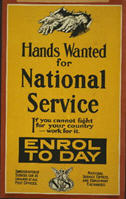 English WWI recruiting poster: Hands Wanted for National Service 