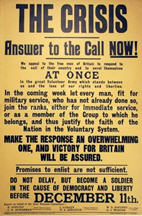 English WWI recruiting poster: The Crisis/Answer to the Call Now 