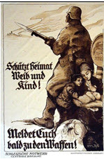 German WWI poster: Schützt Heimat Weib und Kind!