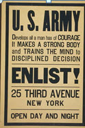 US WWI recruitment poster: U.S. Army develops all a man has... 
