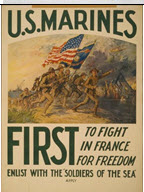 US WWI recruitment poster: U.S. Marines/First to fight in France