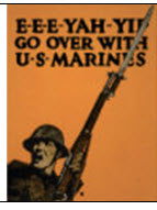 US WWI recruitment poster: E-E-E-Yah-Yip/Go Over with U.S. Marines 