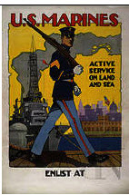 US WWI recruitment poster: U.S. Marines/Active Service on Land and Sea