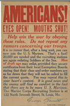 US WWI recruitment poster: Americans! Eyes Open! Mouths Shut! 