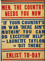 US WWI recruitment poster: Men, the Country Needs You Now 
