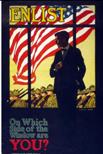 US WWI recruitment poster: Enlist/On Which Side of the Window Are You?
