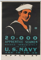 US WWI recruitment poster: 20,000 Apprentice Seamen Needed Immediately