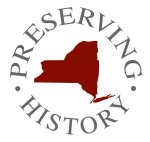 The logo consists of the words 'Preserving History' around a silhouette of New York State.