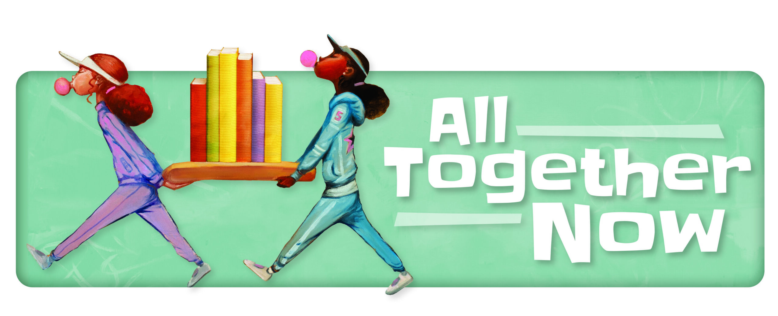 All Together Now poster featuring children carrying books
