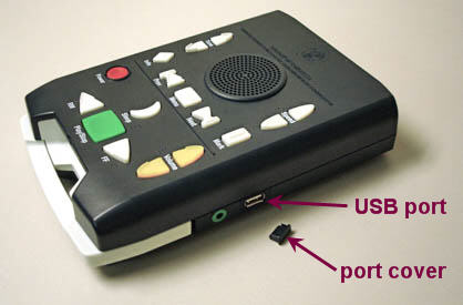 Digital player, with the USP port and cover labelled.