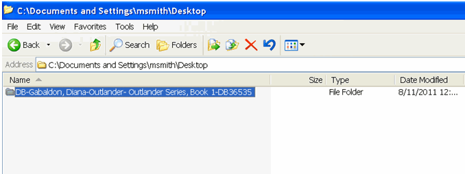 Screenshot showing an unzipped book in the user's Desktop folder