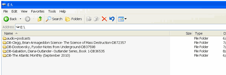 Screenshot showing a user's flash drive directory with five folders listed